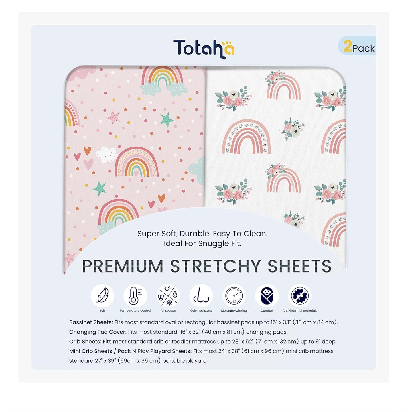 TotAha Changing Pad Cover, Buttery Soft Diaper Changing Pad Covers for Girls Boys, Super Stretchy Jersey Knit Changing Table Covers, 5'' Deep Pocket, 2 Pack