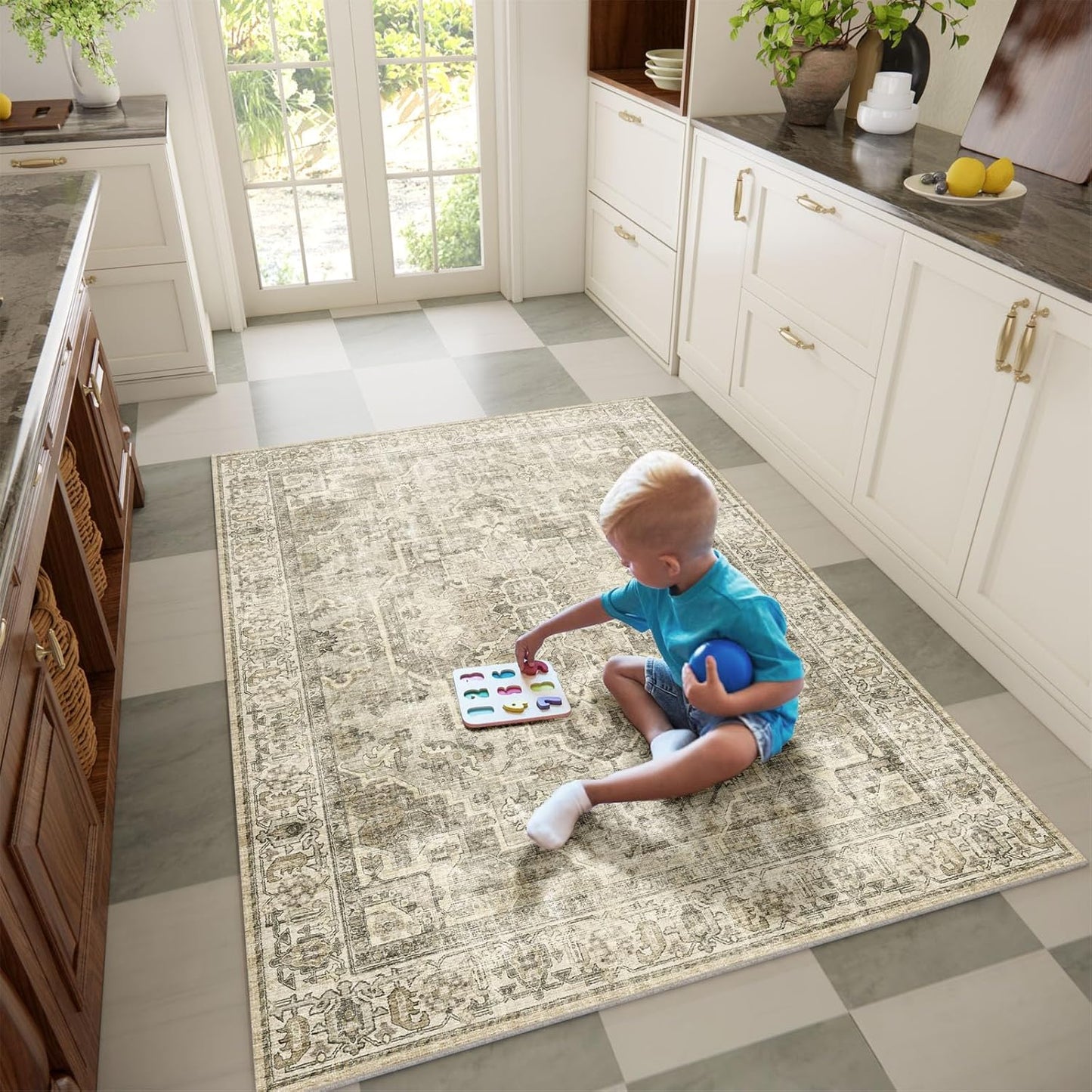 Machine Washable Throw Rugs for Entryway: Door Mat Indoor Entrance 3x5 Small Rug Stain Resistant Non-Slip Low Pile Soft Carpet for Kitchen Front Door Indoor Entry Bathroom Bedroom