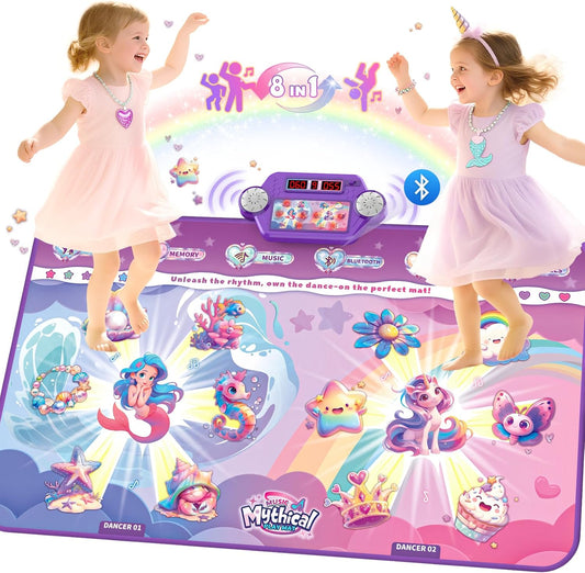 New Mermaid&Unicorn Dance Pad with 2-Players for Kids, Light-up Dancing Mat with Wireless Bluetooth, Birthday for 3 4 5 6 7 8 Year Old Girls Toddlers