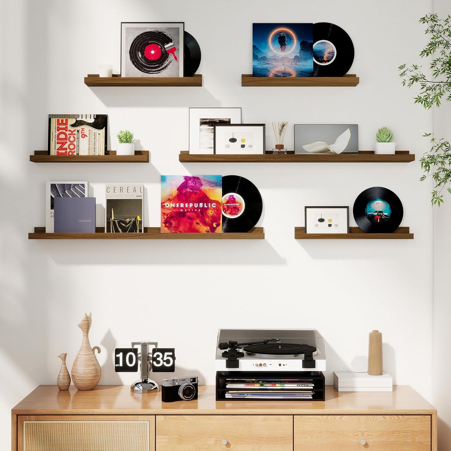 Axeman Picture Ledge Shelf, Floating Shelves for Wall Decor Storage Set of 6, 24 inch Floating Wall Mounted Shelves, Wall Shelves with Lip for Living Room, Bedroom, Nursery, Bathroom, Kitchen, Walnut