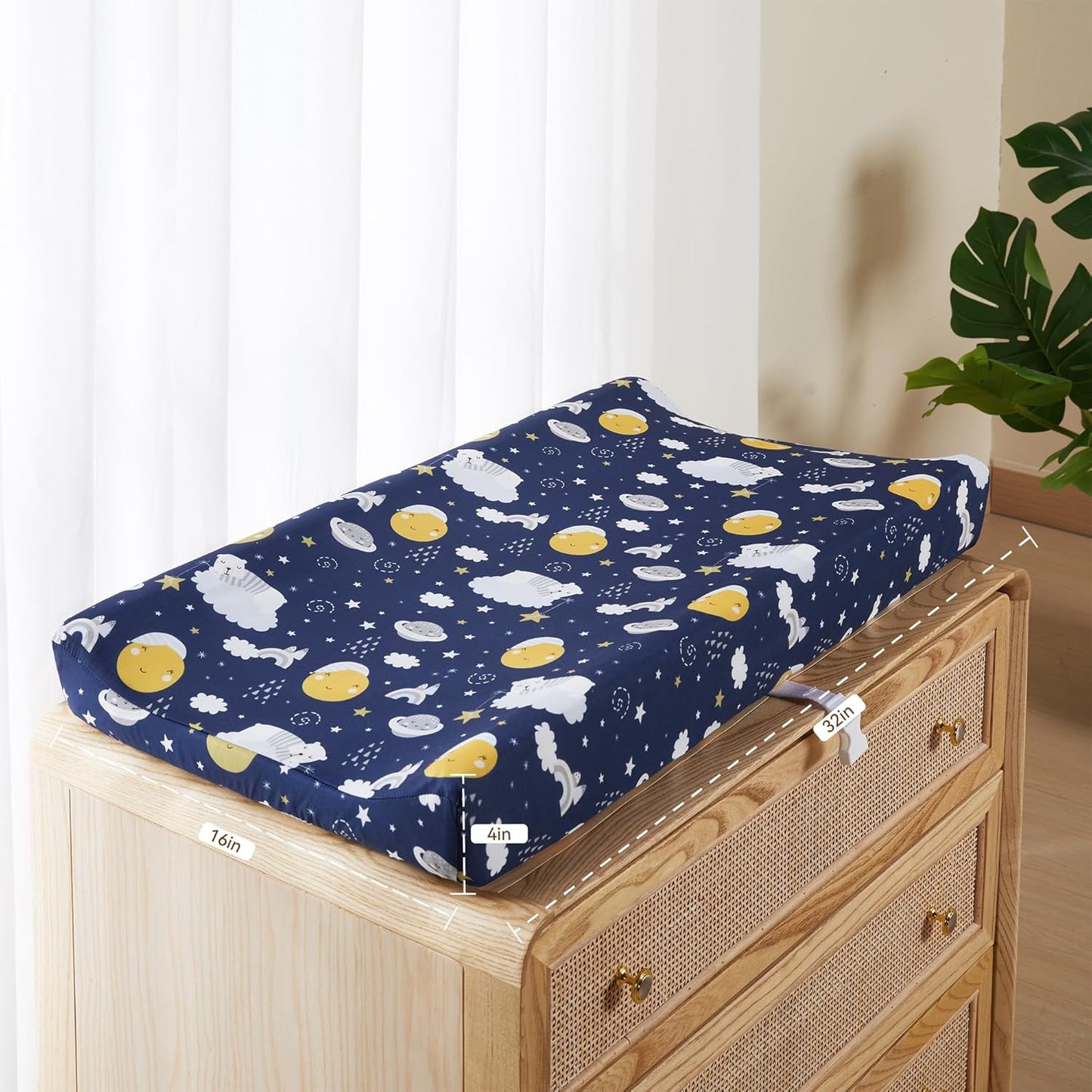 TILLYOU Changing Pad Cover Set in Soft Jersey Material - Fits 32"/34''x16 Contoured Pad for Babies, Starry Adventure and Dark Blue