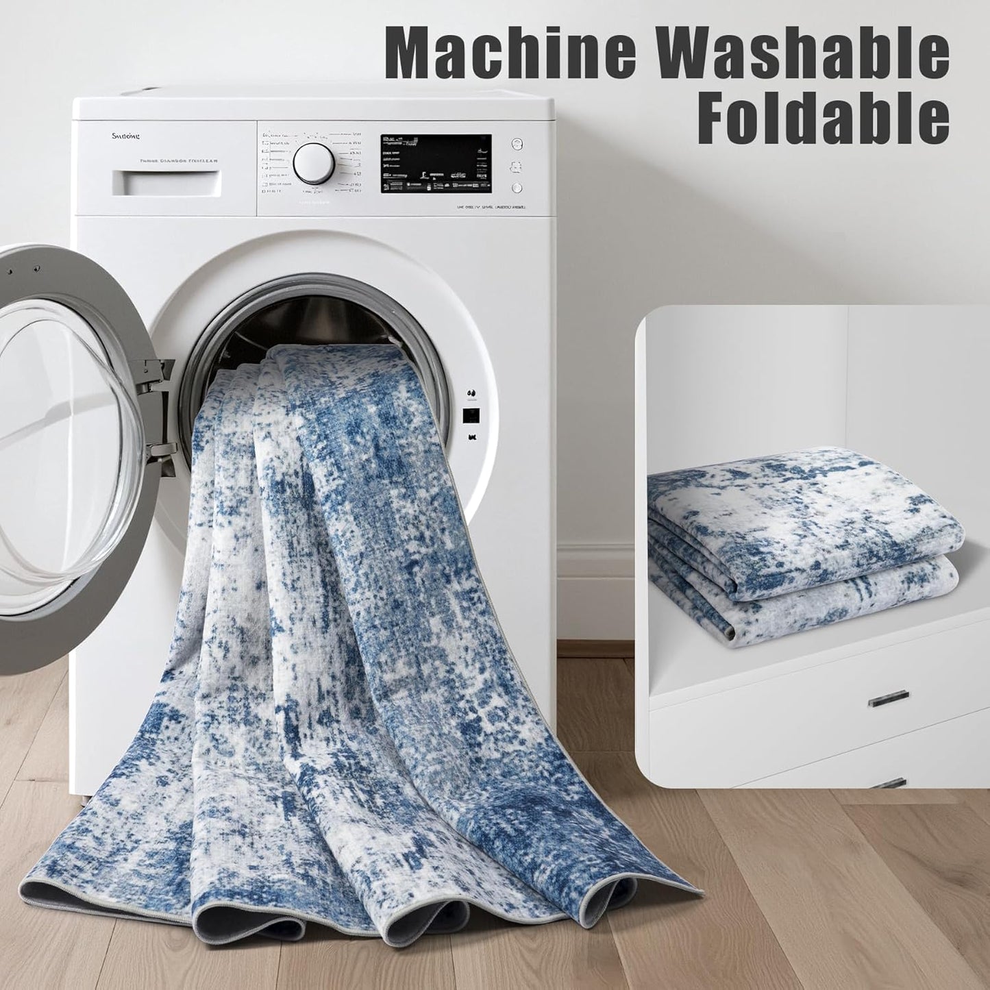 6x9 Area Rug Living Room Rug: Washable Modern Abstract Soft Thin Rug Indoor Floor No Slip Stain Resistant Carpet for Bedroom Dining Room Farmhouse Nursery Home Office - Blue