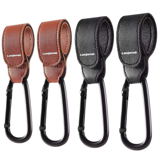 （4-Pack） Baby Stroller Hooks Clip or Hanging Diaper Bag Universal Hooks Accessories for Stroller and Car or Shopping Cart (Black and Brown)