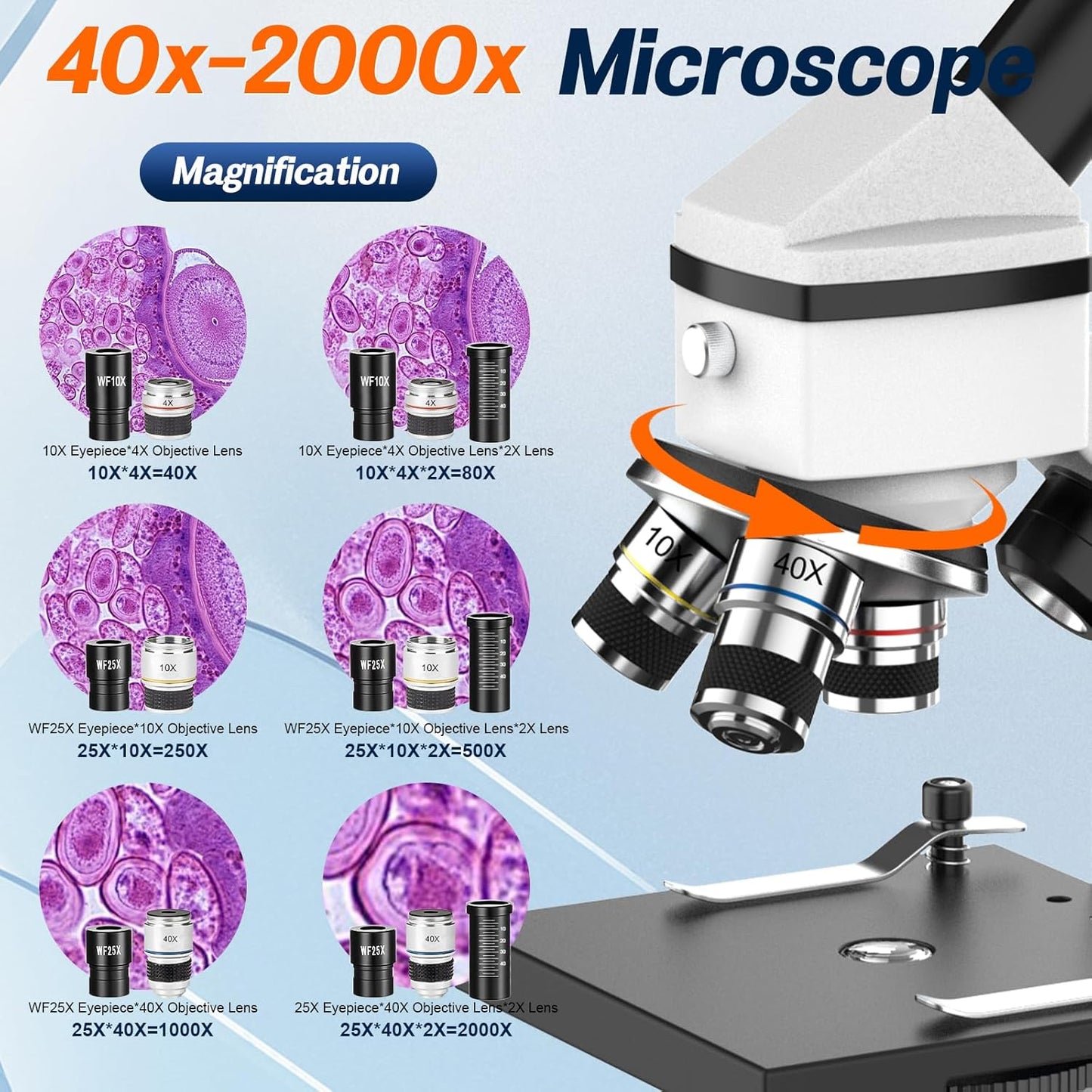 Microscope for Adults and Kids - 40X-2000X Monocular Microscopes with Slides Set, Dual Led Light, Phone Adapter, Professional Biological Optical Microscopes for Students School Home Education