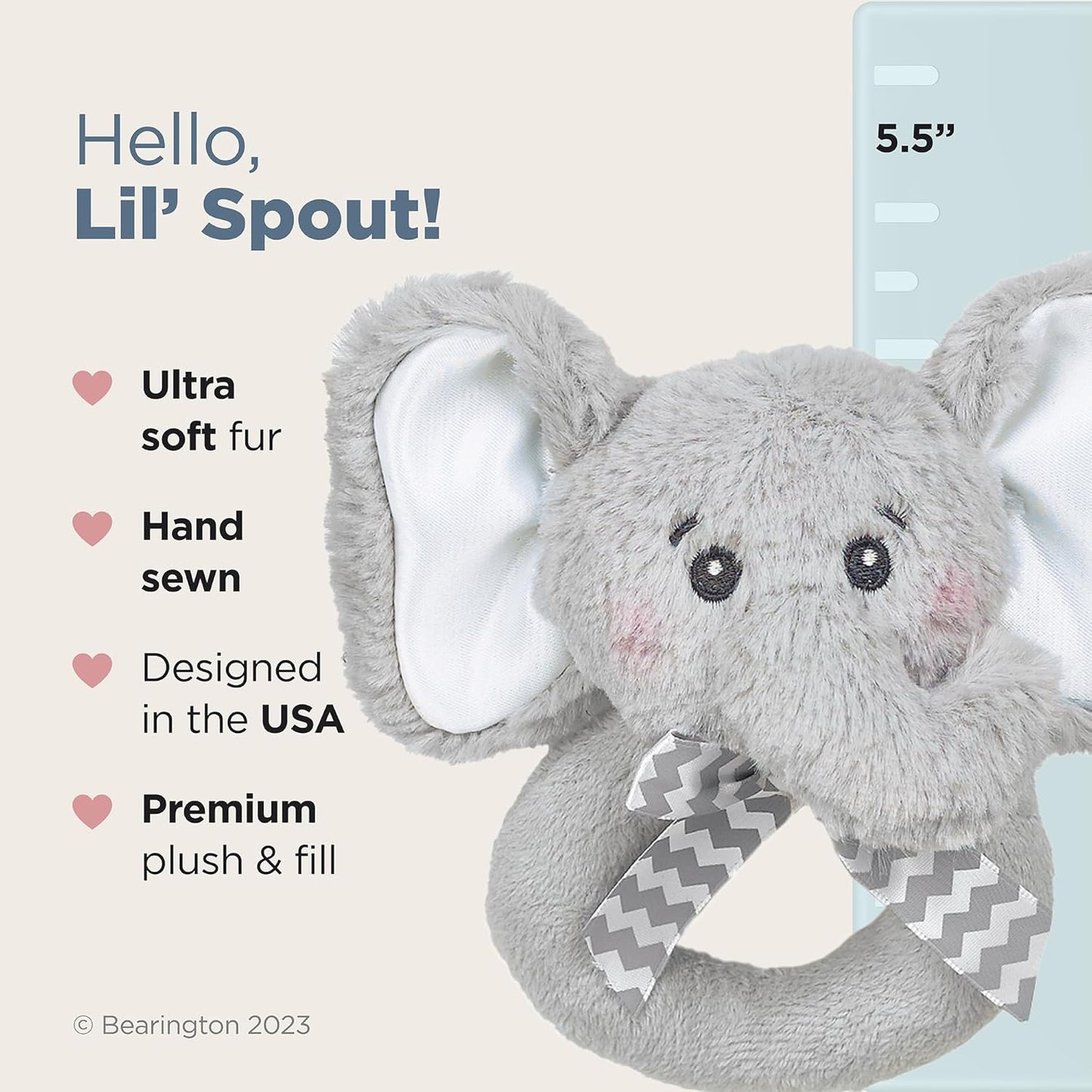 Bearington Collection Baby Lil' Spout, 5.5 in Gray Elephant Plush Stuffed Animal - Baby Elephant Stuff - Newborn Toys