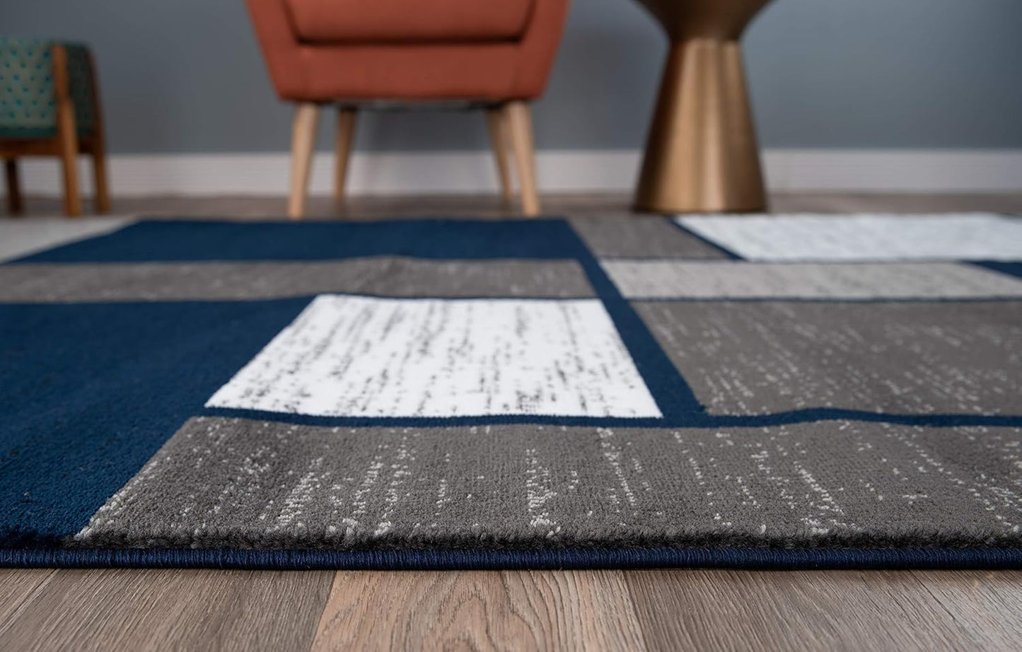 Rugshop Contemporary Modern Boxes Area Rug 9' x 12' Navy