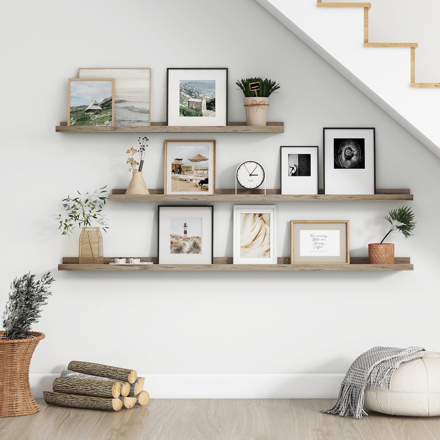 Floating Picture Ledge Shelves for Wall Set of 4, 36 Inch Wall Shelves with Lip Long Large Nursery Book Shelf for Toys Storage Kids Bookshelf Wall Mounted Living Room Bedroom Decor Frames