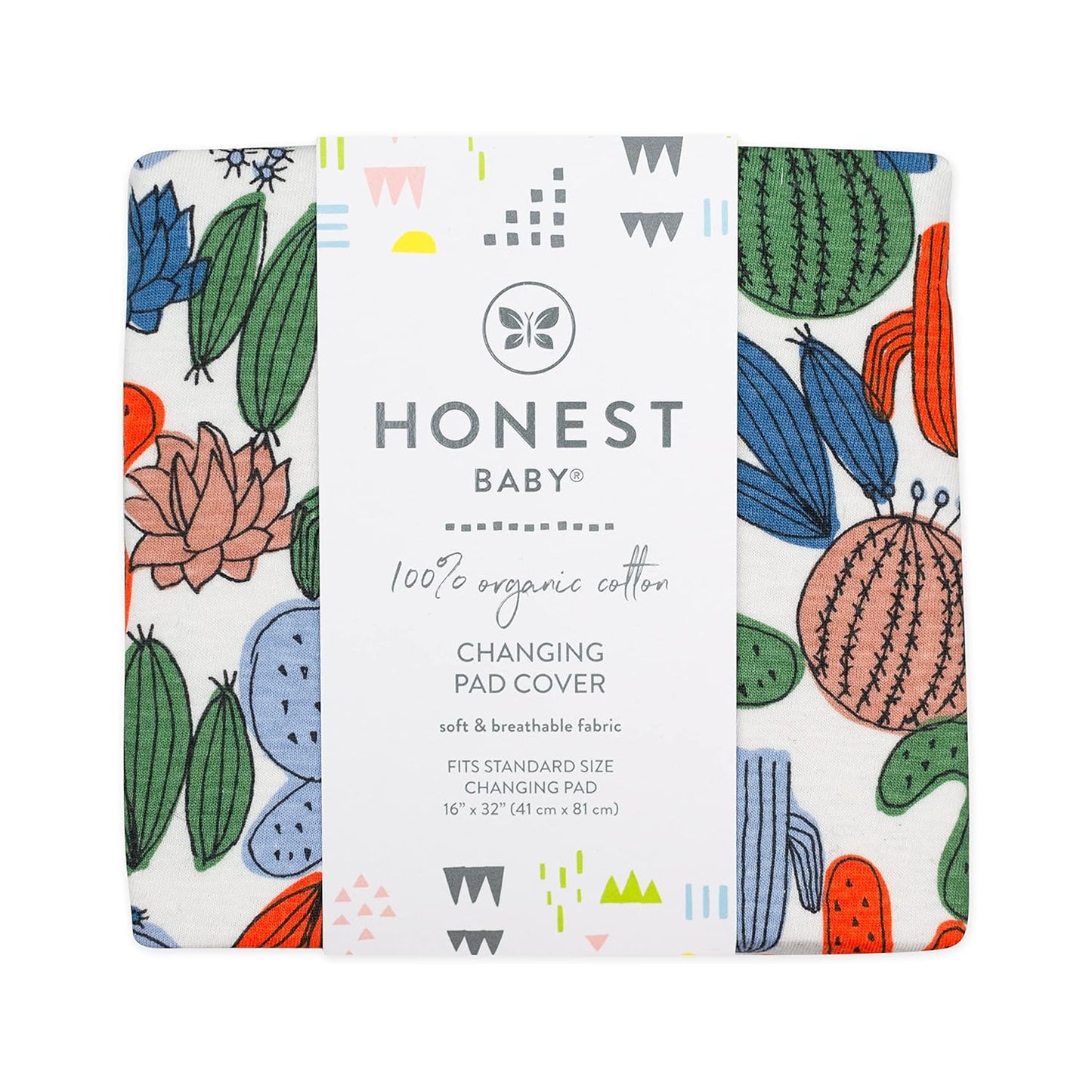 HonestBaby Boys Organic Cotton Changing Pad Cover, Cactus, One Size