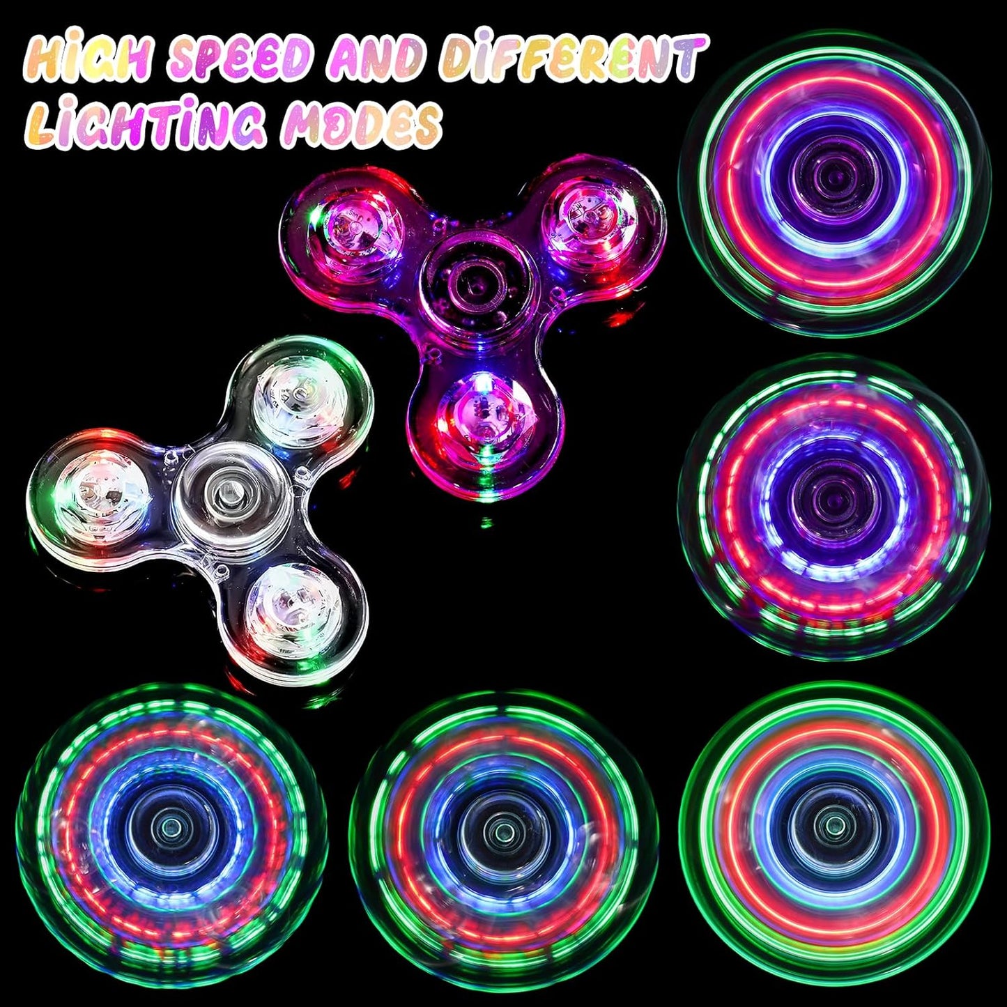 SCIONE 2Pack Fidget Spinners for Kids, LED Light up Sensory Fidget Toys for Kids Adults, Glow in The Dark Toys for Teens Boys Girls Halloween Classroom Prizes, ADHD Stress Anxiety Relief Fidgets