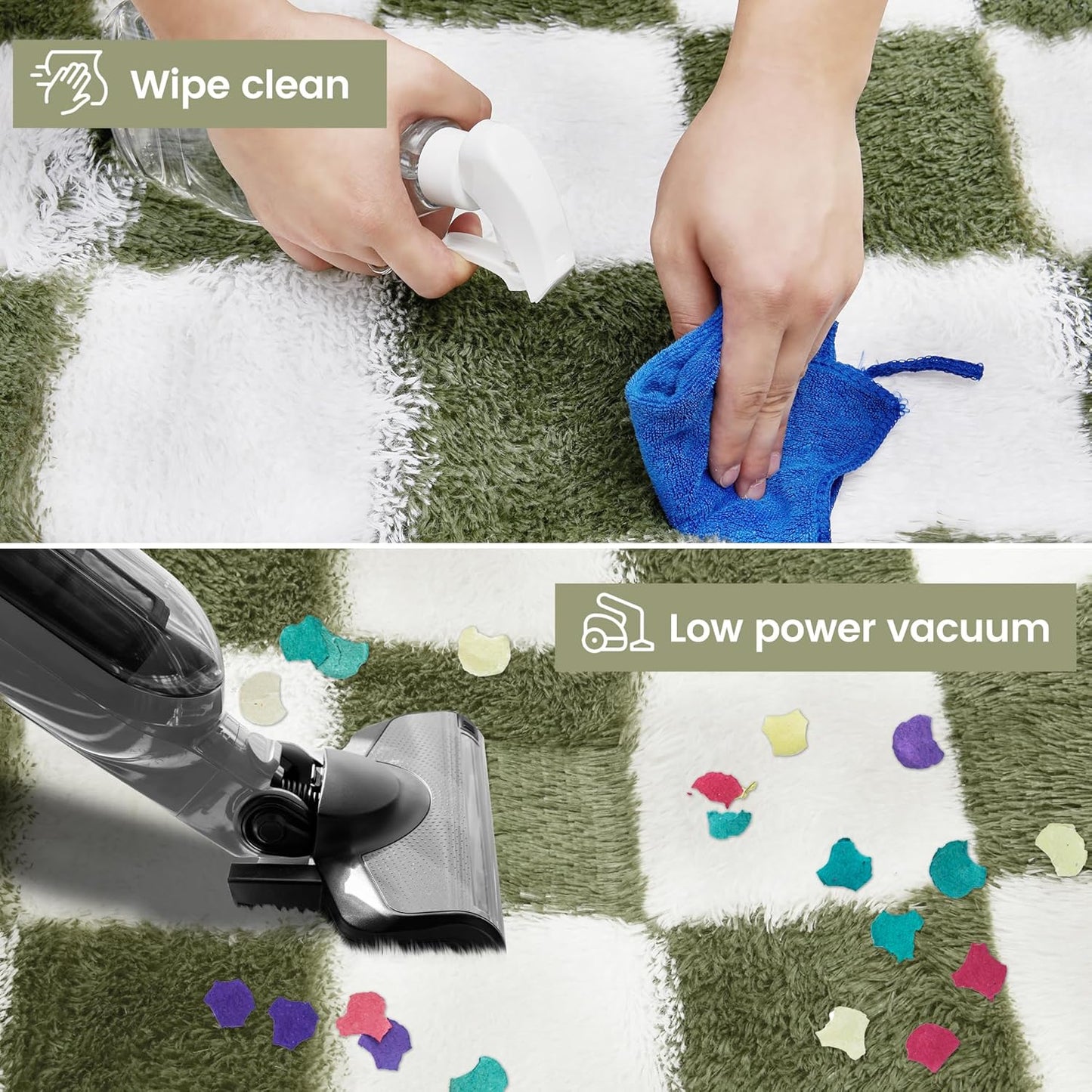 Super Soft Rug for Bedroom, 4x6 Ft Green and White Area Rug Classic Checkered Shaggy Anti-Skid High Pile Soft Fluffy Rug Fuzzy Carpet for Living Room Bedroom Kids Room Nursery, Dorm Home Decor