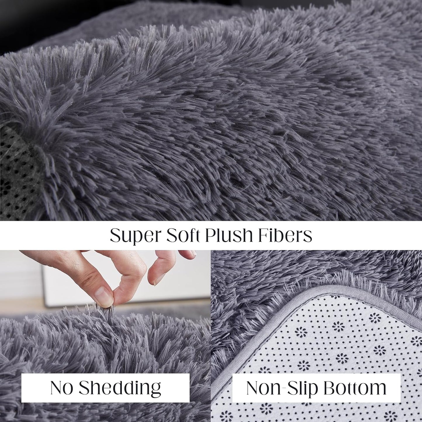 Fluffy Area Rug, 4x5.8 Grey Rugs for Bedroom, Soft Plush Area Rugs for Living Room, Nursery, Study Room, Dressing Room, Home Decor