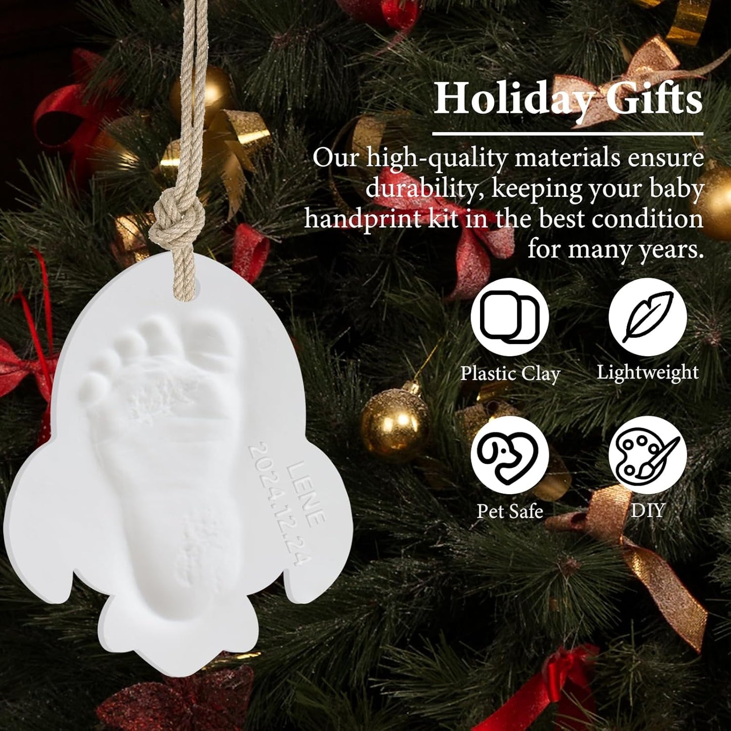 Baby Handprint Footprint Keepsake Ornament Kit, Personalized Baby Foot Printing Kit for Newborn Clay Impression Handmade DIY Imagination to Create