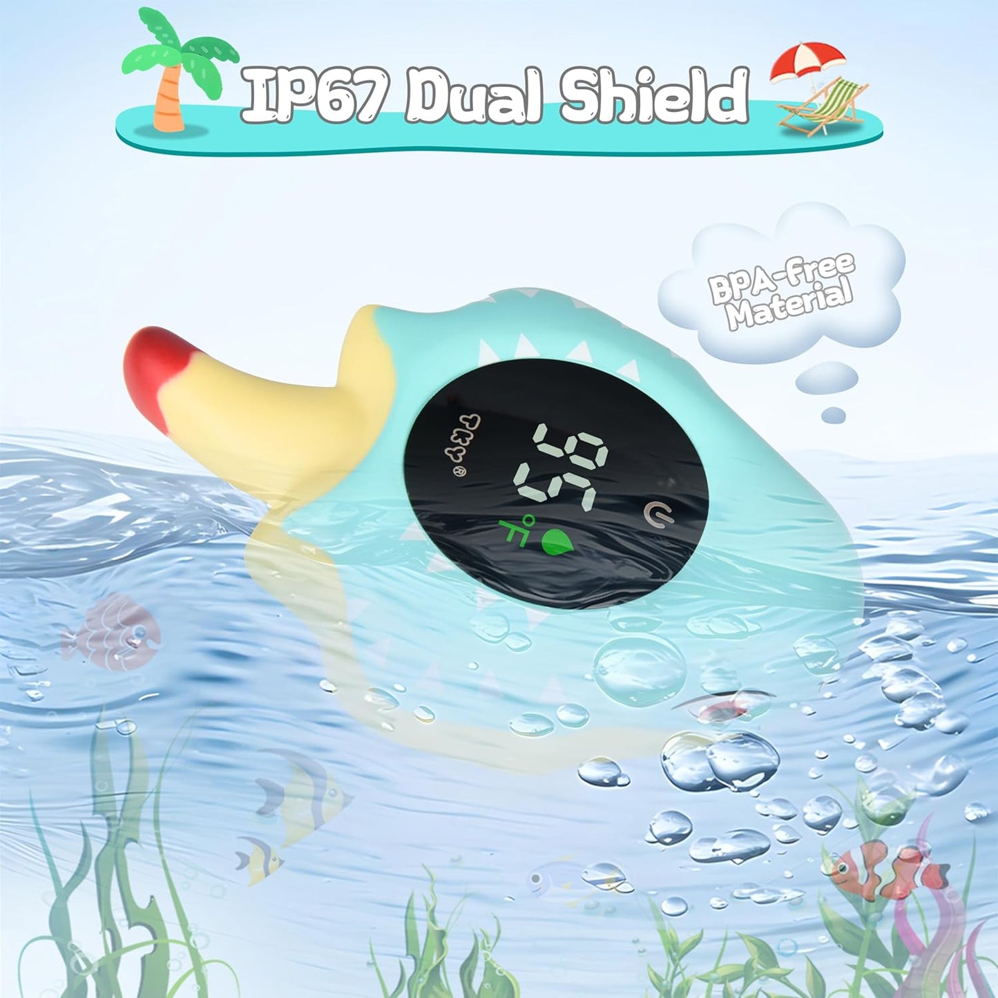 TKY Baby Bath Thermometer with Floating Toys - Digital Water & Room Temperature Monitor, Rechargeable Thermometer with Alerts for Newborn Bath Essentials, Infant Safety