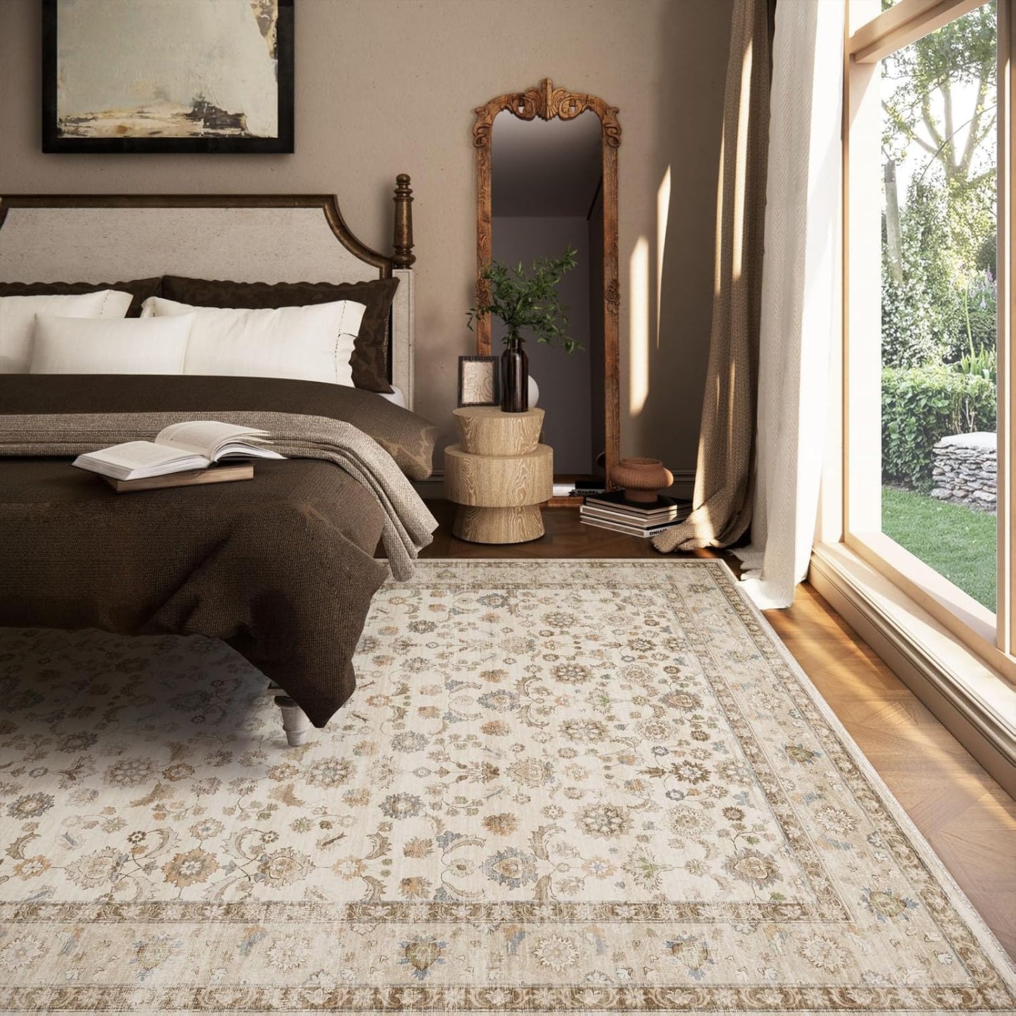 Washable Area Rugs for Living Room: 8x10 Bedroom Rug Boho Vintage Area Rug Stain Resistant Non Slip Low Pile Lightweight Soft Carpets for Dining Room Kitchen Nursery Kids Room Playroom Home Office