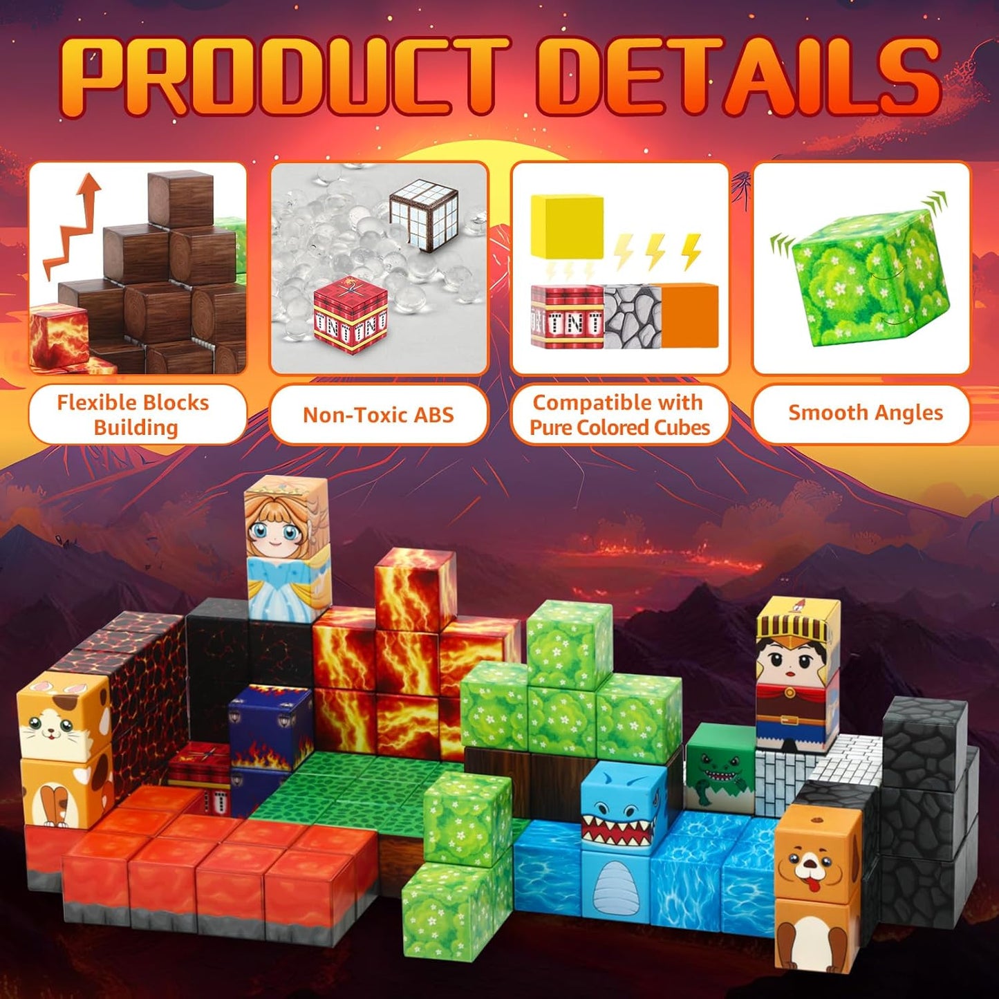 Dinosaur Magnetic Blocks,Dino Volcano World Magnet Building Toys, Sensory Montessori Toys for STEM Learning, Toddler Gift for Boys & Girls Age 3-4 4-5 6-8