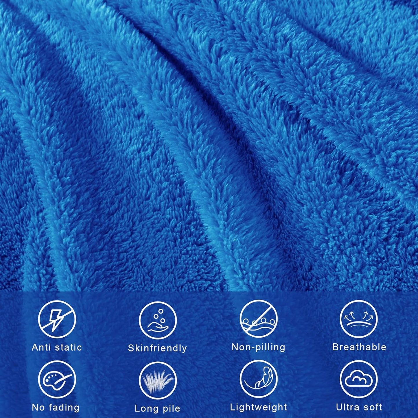 Exclusivo Mezcla King Size Flannel Fleece Blanket, Super Soft Velvet Plush Bed Blanket, Fuzzy Cozy and Warm for All Seasons, 90x104 Inches, Cobalt Blue