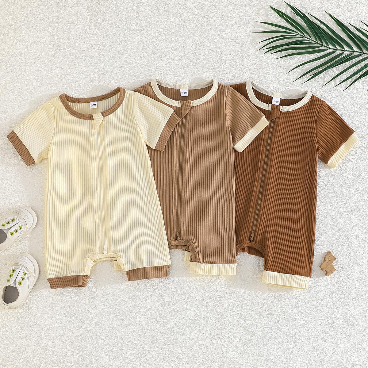 Bafeicao Unisex Baby Boy Girl 2 Pack Rompers Short Sleeve 2 Way Zipper One Piece Jumpsuits Clothes Sets