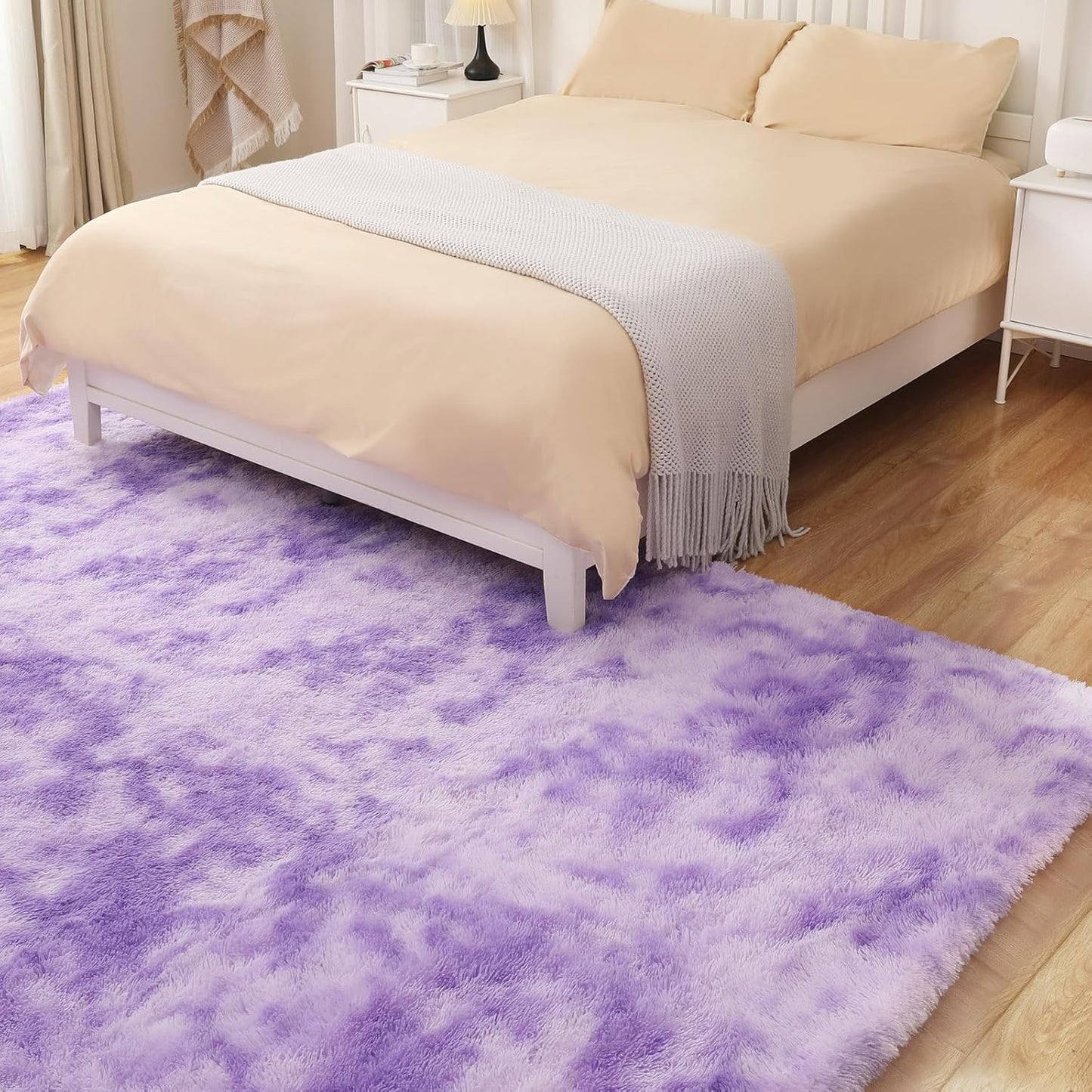 Luxury 4x6 Area Rug, Ultra Soft Rugs for Living Room, Plush Carpet Rugs for Bedroom, Non-Slip Indoor Rug for Nursery, Study Room, Playroom, Home Decor, Tie-Dyed Purple