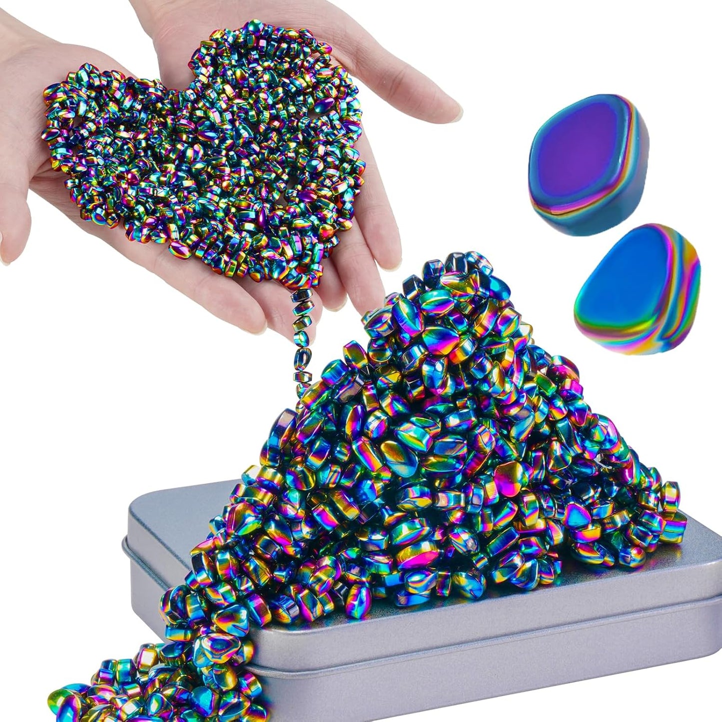 Magnetic Balls Over 1000 PCS Mini Rainbow Magnetic Putty, with 2 Big Smooth Magnetic Beads, Fidget Toys for Adult, Weak Ferrite Putty Desk Toys for Office (Colorful)