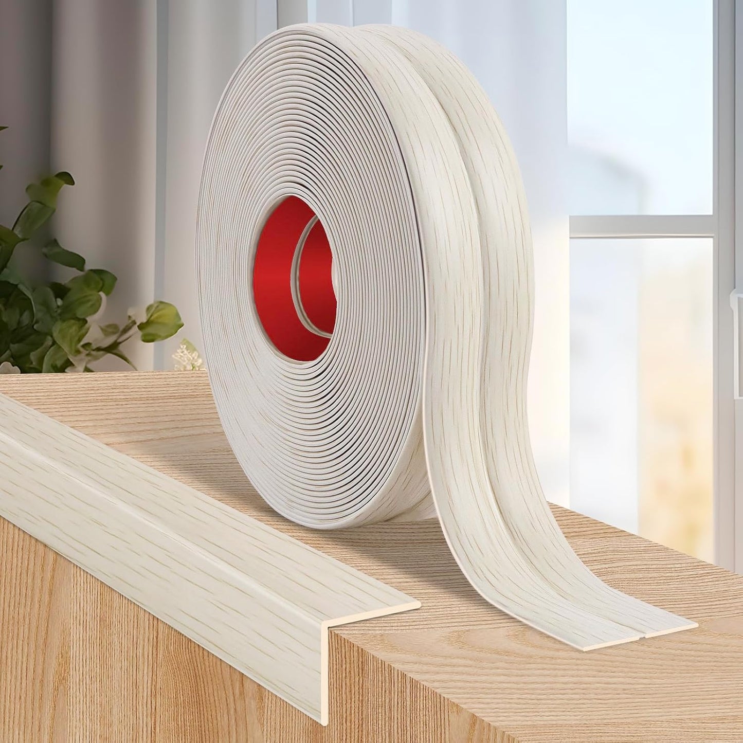 Flexible Wall Corner Protector Moulding Trim Peel and Stick Wall Corner Guards Edge Protector Self Adhesive Molding Trim Strip for Edge Ceiling (Beige Wood Grain, 2.4 in x 40 Ft)