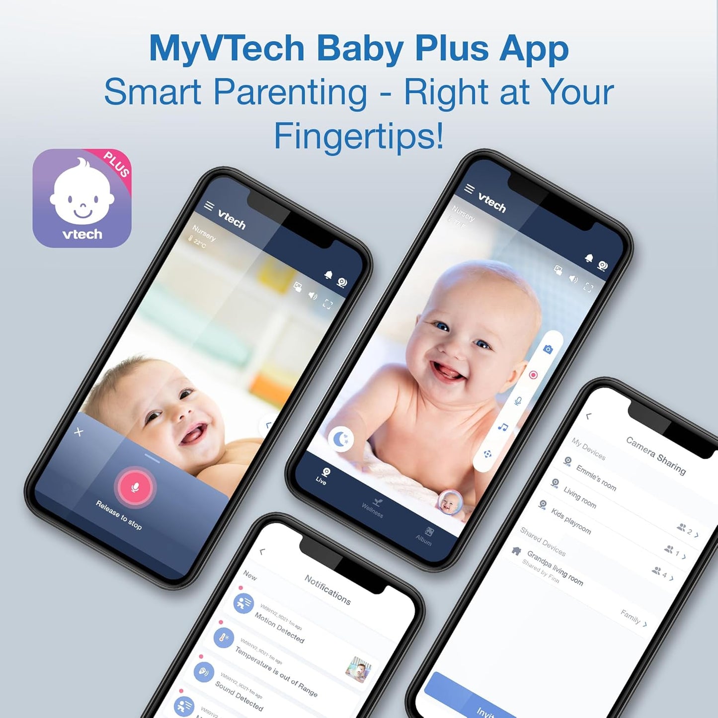 VTech 2-Cameras Smart WiFi Baby Monitor with 1080p FHD Camera and 5" HD IPS Screen, Free App with Motion Video, Sound/Motion Detection and Notifications, Split-Screen, Pan-Tilt-Zoom: VM901-2HD