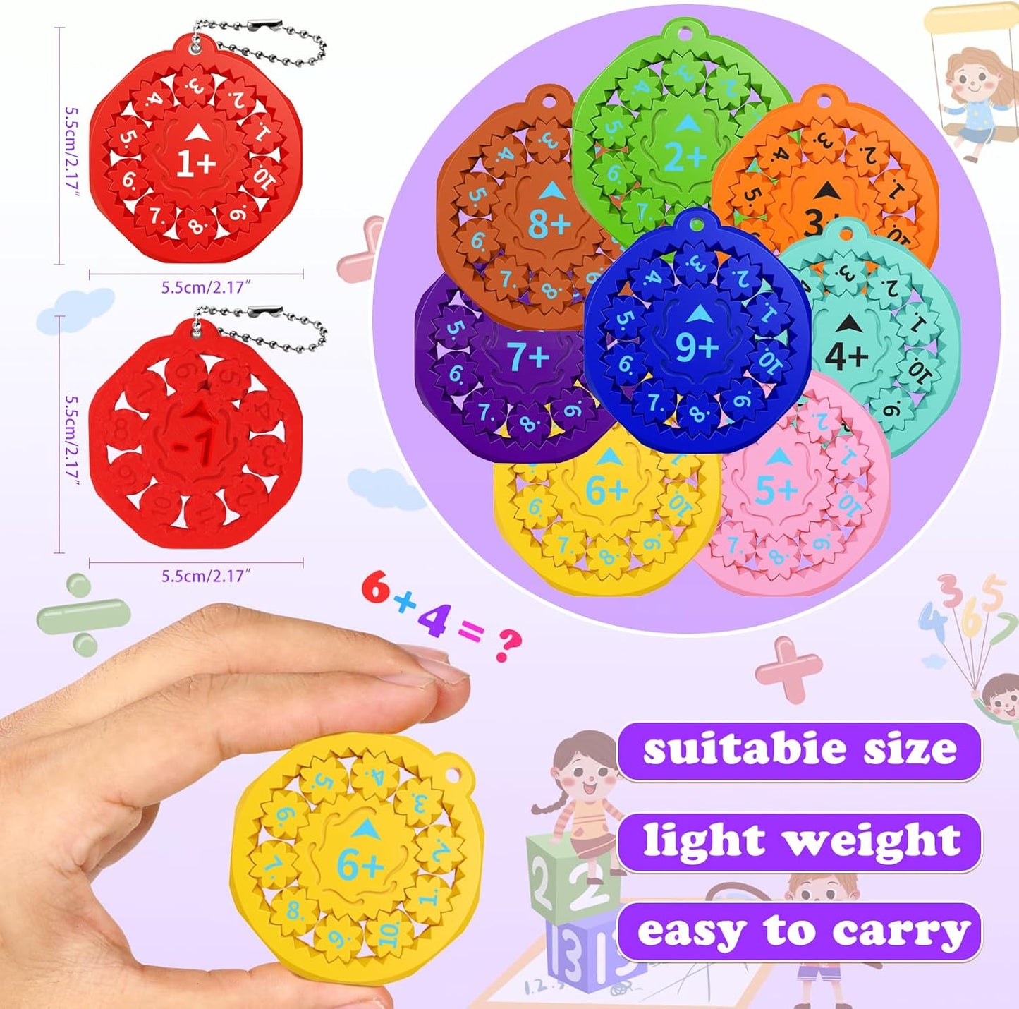 9PCS New Math Fidget Spinners,Interactive Math Gmaes Fidget Toys for Kids,Early Education Math Facts Fidget Spinners Gmaes to Relieve Stress and Fun Learning（Addition & Subtraction）