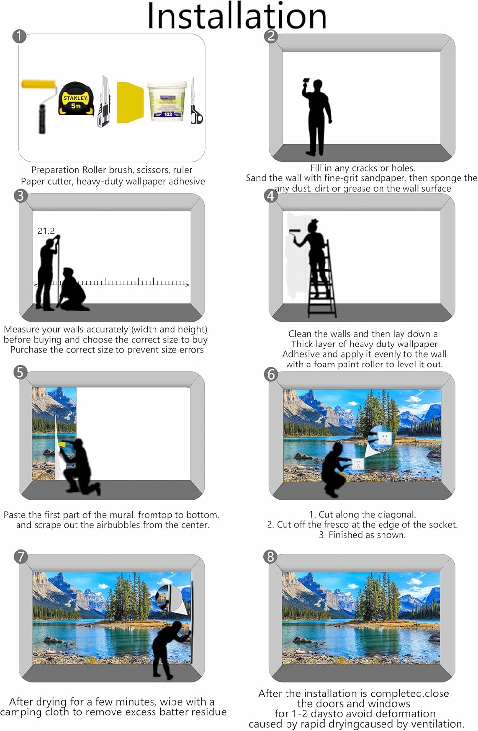 Nature Landscapes Mural Wallpaper Lake Mountain Tree Wall Mural for Bedroom Living Room Basement(Not Self-Adhesive)