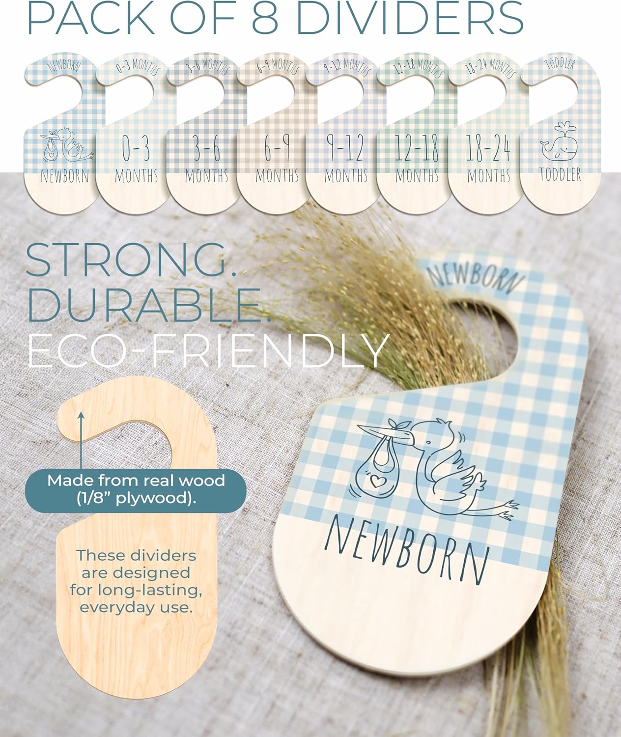 Baby Closet Dividers - Blue Baby Clothes Organizer for Nursery Decor, Storage & Organization - 8 Size Closet Dividers for Hanging Clothes, Gender Neutral Nursery Must Haves & Essentials