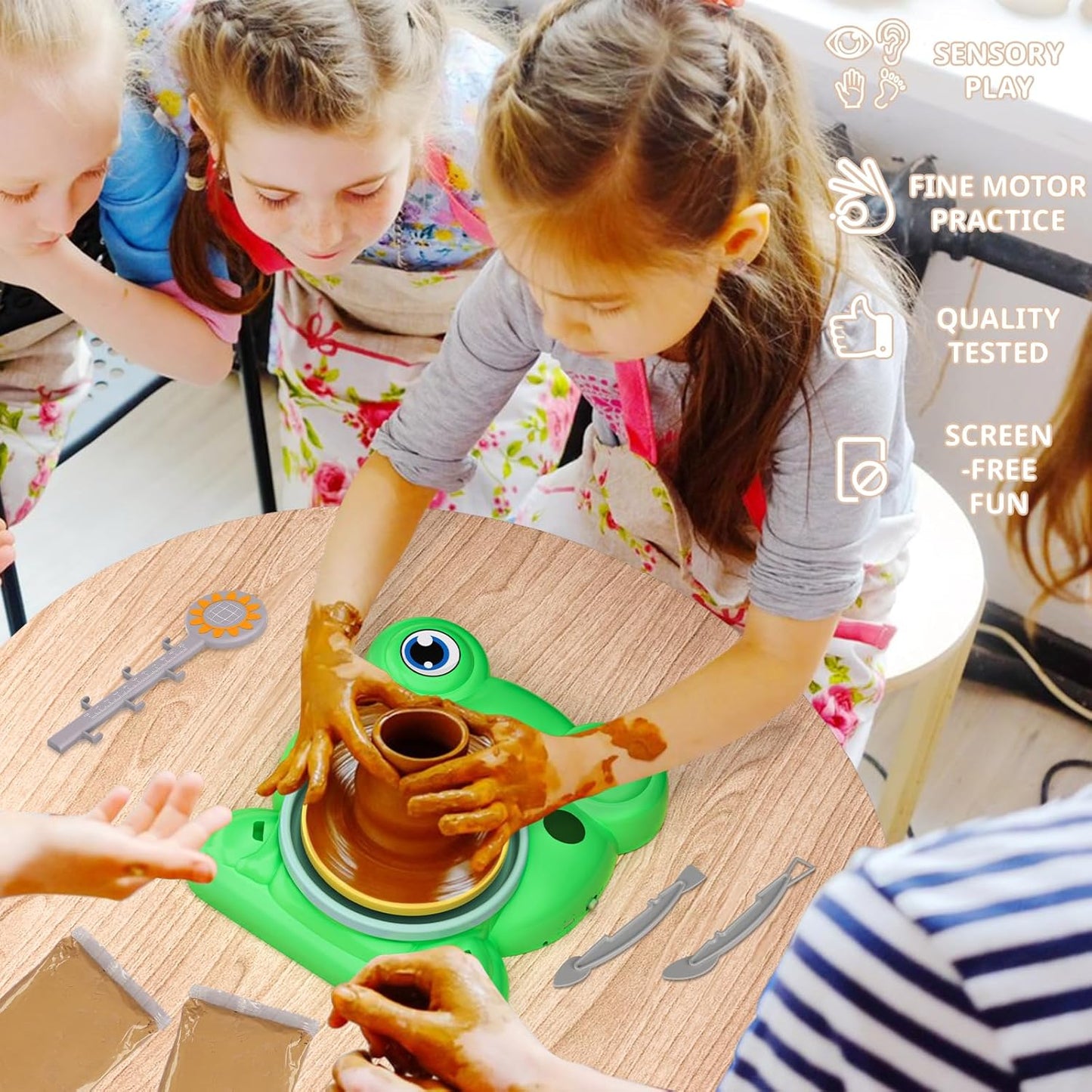 Pottery Wheel for Kids - Complete Pottery Painting Kit Arts and Crafts for Kids Ages 8-12 with 3 Pack Air Dry Clay Art Supplies Toys for Girls Boy Birthday Gift for 6 7 8 9 10 11 12+