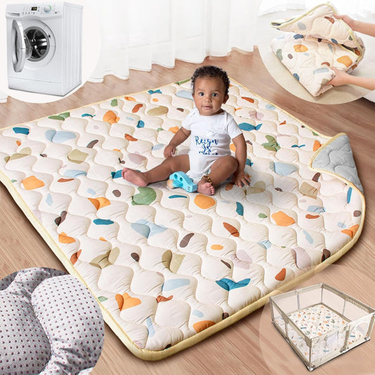 Baby Play Mat, 50x50 Playpen Mat with Super Soft Touch, Activity Playmat with Upgraded Anti-Slip Bottom, Machine Washable Crawling Mat for Floor & Picnic(Boho Color Blocks)