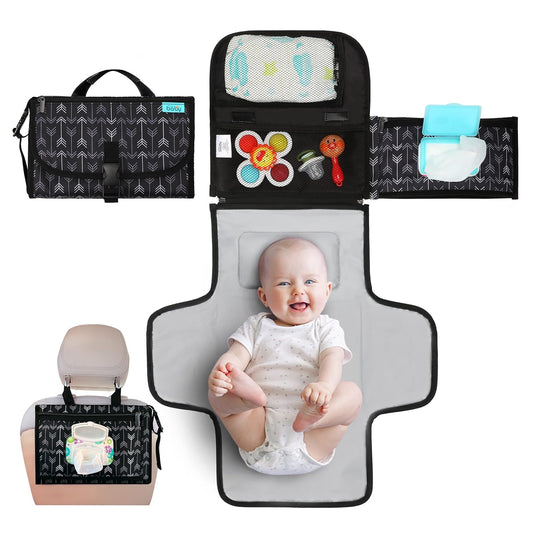 Kopi Baby Portable Diaper Changing Pad - Baby Diaper Changer Travel Bag with Wipes Pocket, Smart Design Portable Changing Mat, Infant Travel Station Kit, Gift for Newborn - Black Arrows, Classic