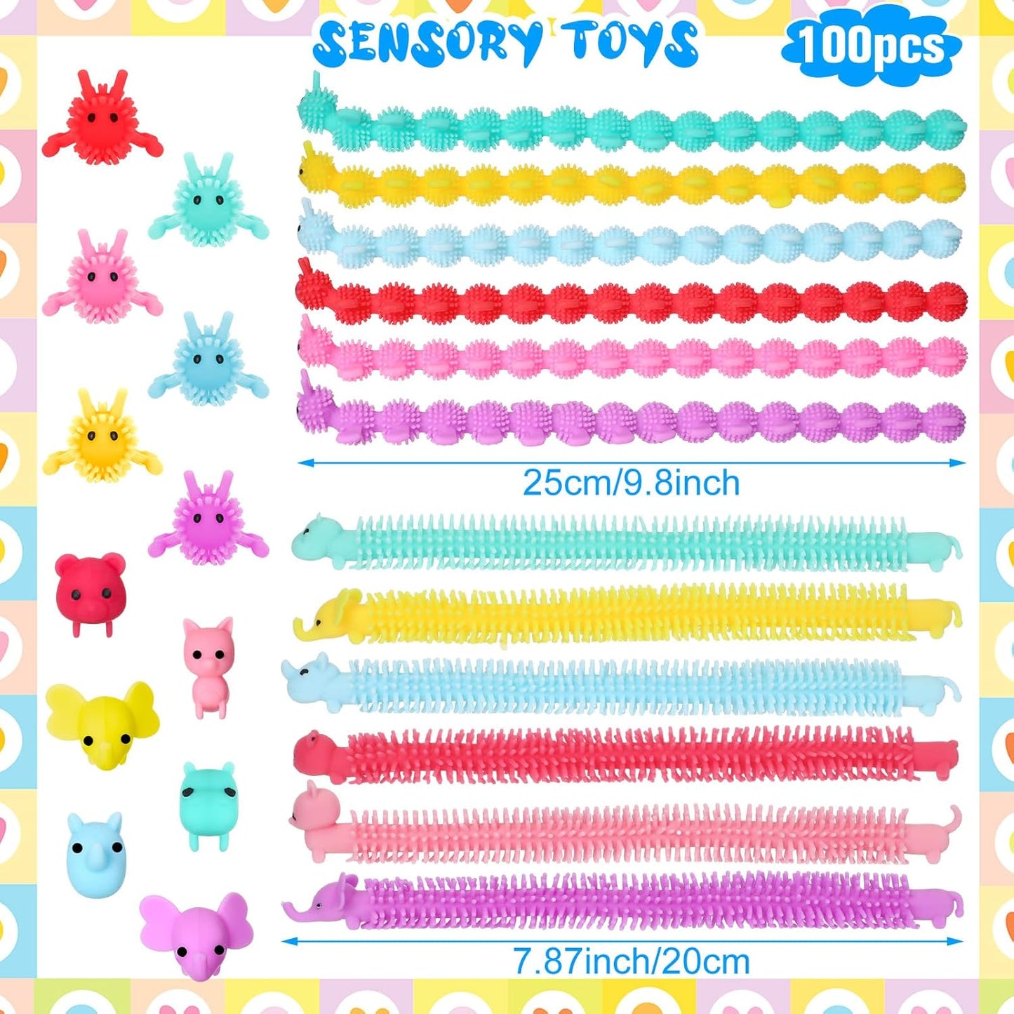 Chivao Bulk Stretchy String Fidget Toys Animal Sensory Toys Pack Worm Sensory Stress Fidget Toys for Adults Stress Anxiety Relieve Relaxing Party Favors(100 Pack, Cute Style)