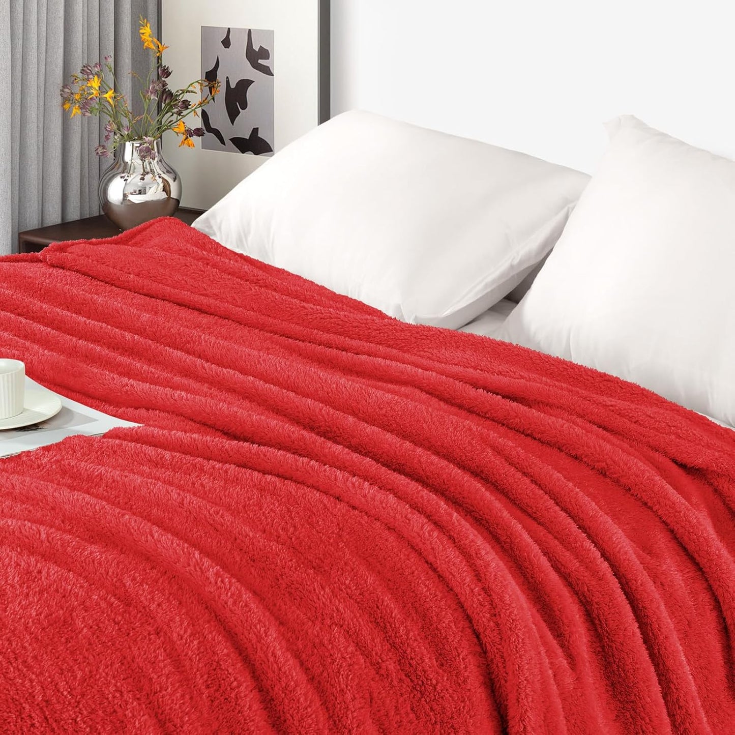 Exclusivo Mezcla Fleece Blanket for Couch, Soft and Cozy Twin Blankets for Women Men Girls Kids, Suitable for All Seasons, Red, 60x80 Inches