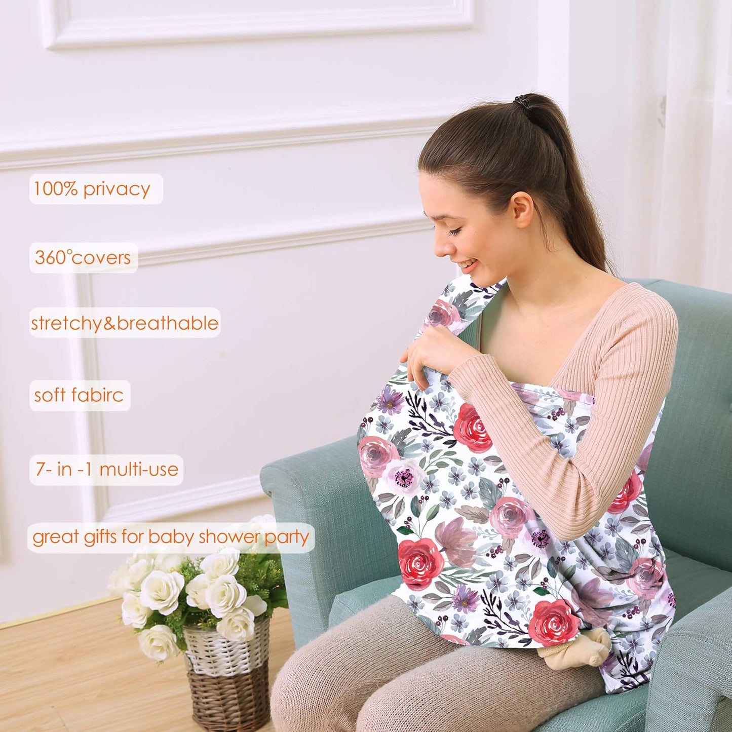 Multi-use Canopy Breastfeeding Cover - Car Seat Canopy for Babies, Stretchy Carseat Cover, Boys and Girls Shower Gift (Purple Flower)