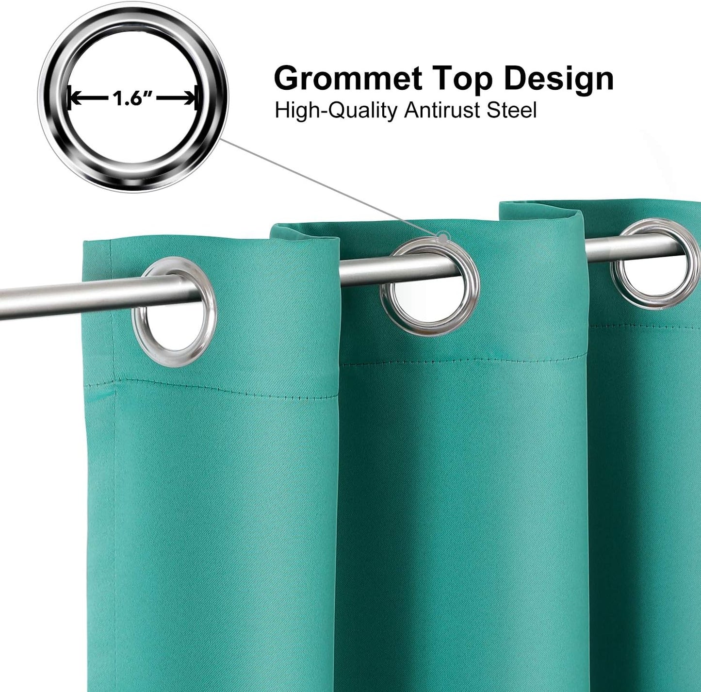 ChrisDowa Grommet Room Darkening Curtains for Bedroom and Living Room - 2 Panels Set Thermal Insulated Blackout Curtains (Teal, 38W x 54L)