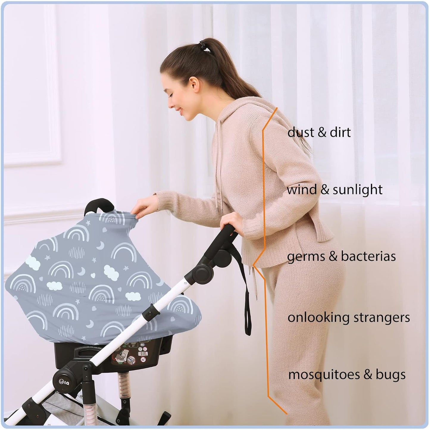 Car Seat Covers for Babies - Multi- use Nursing Carseat Canopy, Breastfeeding Covers, Baby Shower Gifts for Boys and Girls (Grey Rainbow)