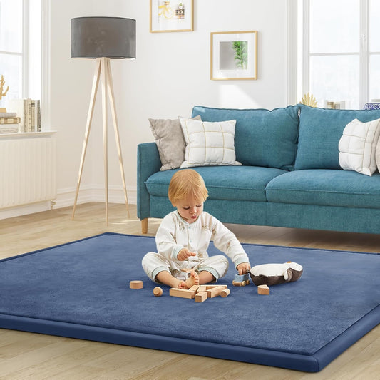 Baby Play Mat for Floor Tummy Time Nursery Muscle Mat Area Rug Playroom Tatami 79"x138" Memory Foam 1.3" Thick Crawling for Babies,Toddlers, Infants, Kids,Floor(Blue)