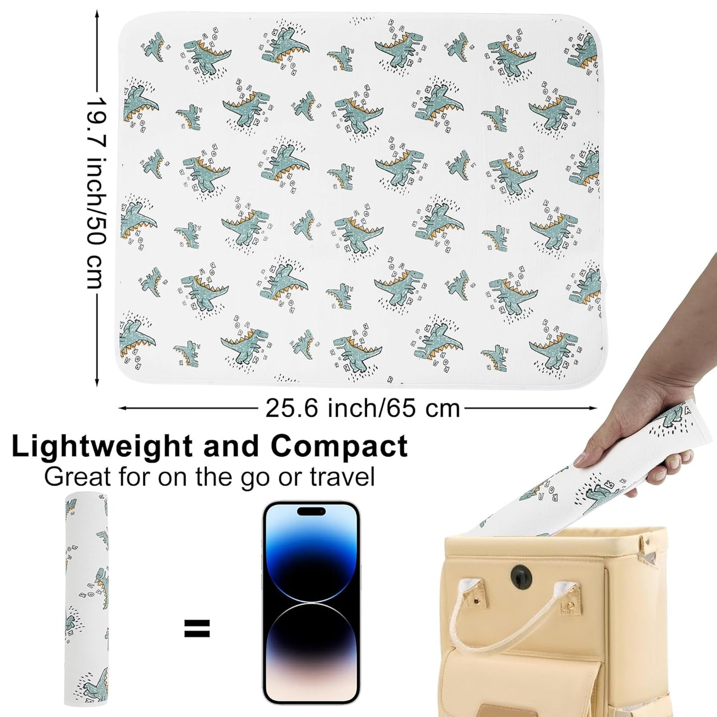 Baby Diaper Changing Pad, 19.7"x25.6" Waterproof Changing Pad Liners with 100% Muslin Cotton Front Top and Leather Back, Soft and Absorbent Portable Changing Mat for Travel, Changing Station