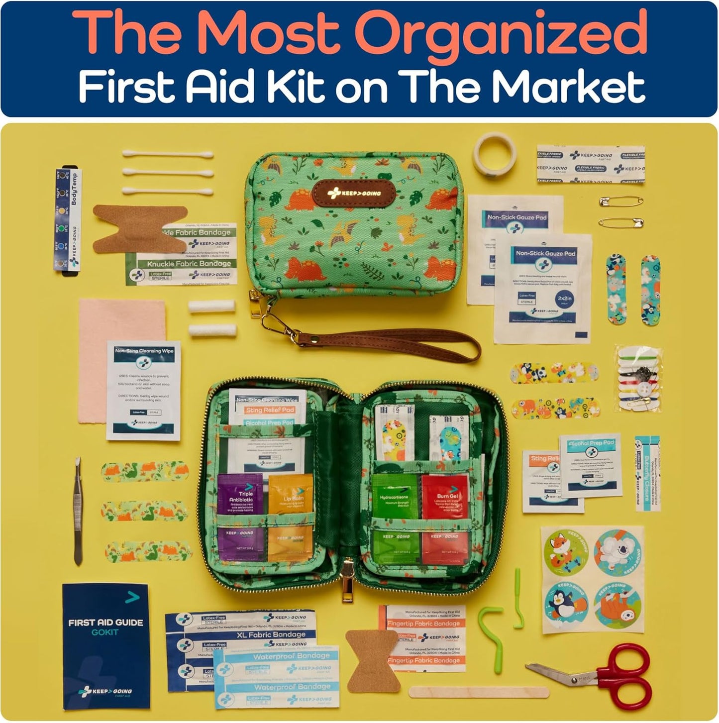 KeepGoing Travel First Aid Kit for Kids – 130 Pc. for Car, Home, Purse, Diaper Bag & Backpack with Latex-Free Bandages - Mini First Aid Kit Travel Size TSA-Approved