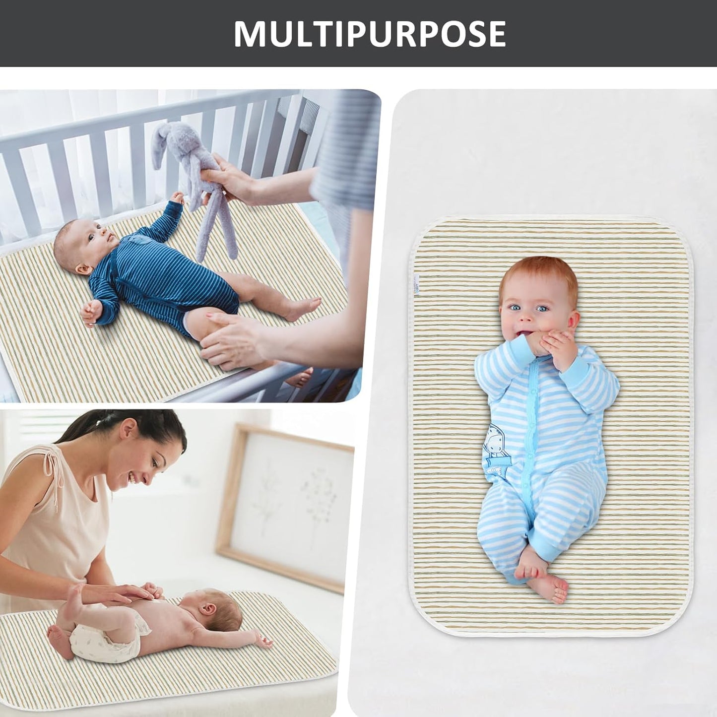 Baby Diaper Changing Pad, 21 5/8" x 31.5" Waterproof Changing Pad Liners - Reusable Soft and Absorbent Portable Changing Mat(Stripe1PCS)