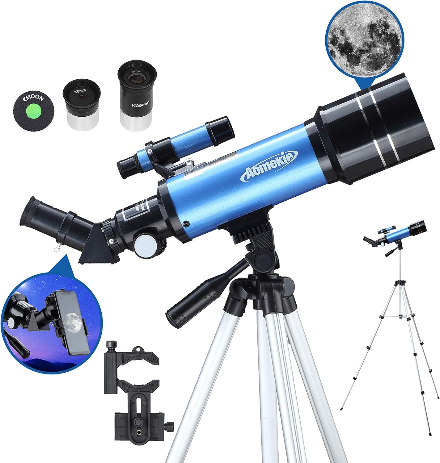 AOMEKIE 40070 Telescopes for Astronomy Beginners and Adults 70mm Astronomical Telescopes with Adjustable Tripod K6/25 Eyepieces Phone Adapter