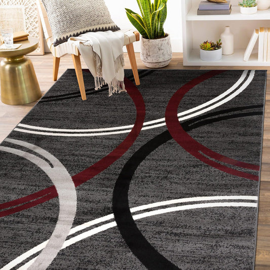 Rugshop Modern Wavy Circles Design Area Rug 3'3" x 5' Red