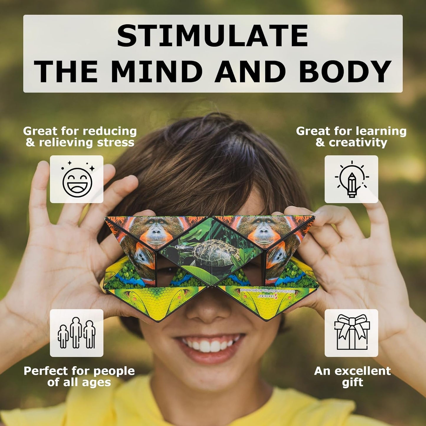 SHASHIBO Shape Shifting Box - Award-Winning, Patented Fidget Cube w/ 36 Rare Earth Magnets - Transforms Into Over 70 Shapes, Download Fun in Motion Toys Mobile App (Wild Series - Forest)