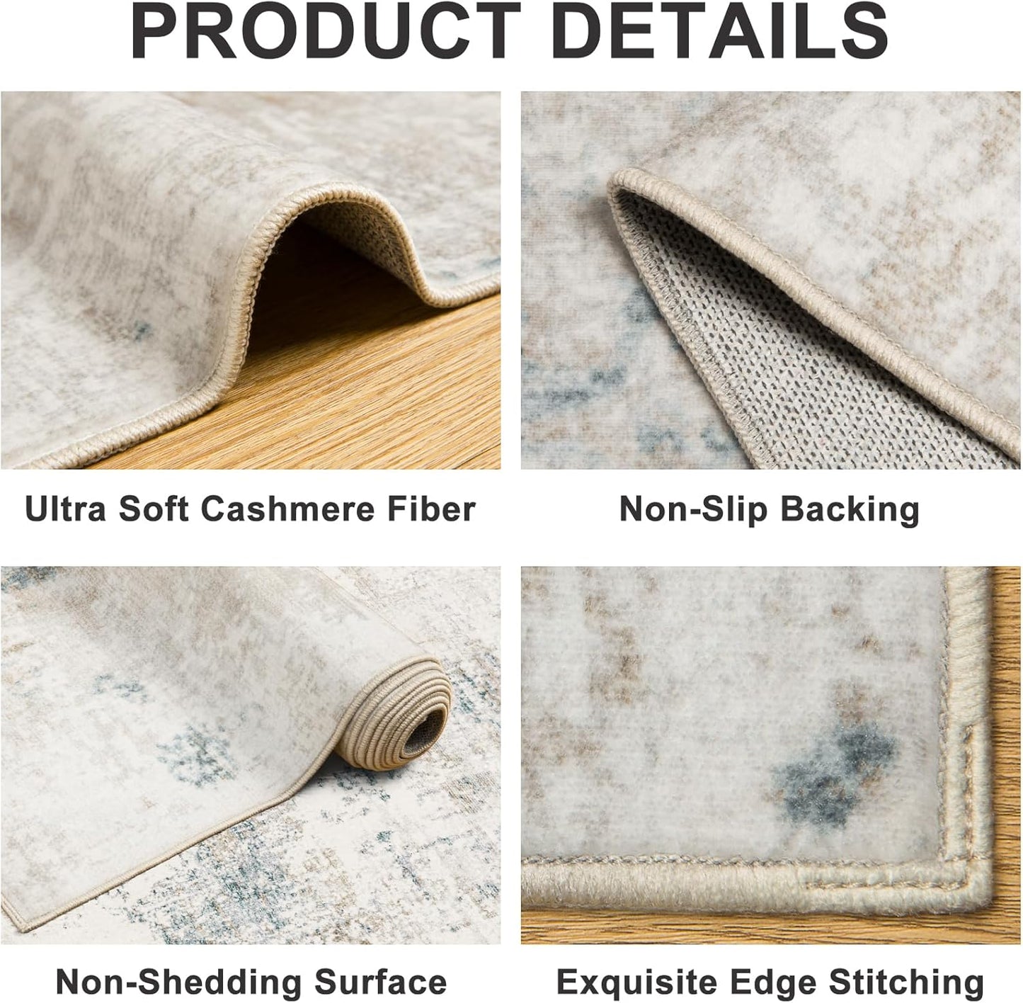 Area Rugs Living Room Rug - 4x6 Washable Modern Abstract Soft Neutral Non-Slip Carpet Large Indoor Floor Stain Resistant Thin Carpets for Bedroom Dining Room Farmhouse Nursery Home Office Multi