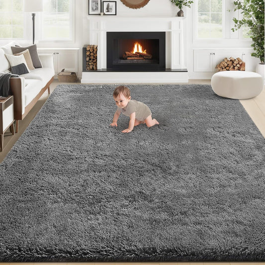 6x9 Area Rug for Living Room: Fluffy Shag Soft Washable Rugs Large Fuzzy Plush Indoor Carpet for Bedroom Nursery Playroom Kids Girls Boys Room (Dark Grey, 6'x9')