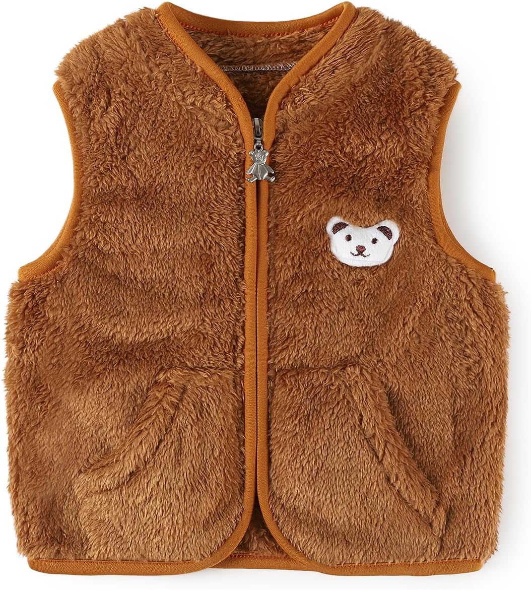 Baby Boys Girls Fleece Vest Zip Up Cute Bear Jackets Fuzzy Fall Winter Warm Clothes Newborn Outwear for Toddler Infant