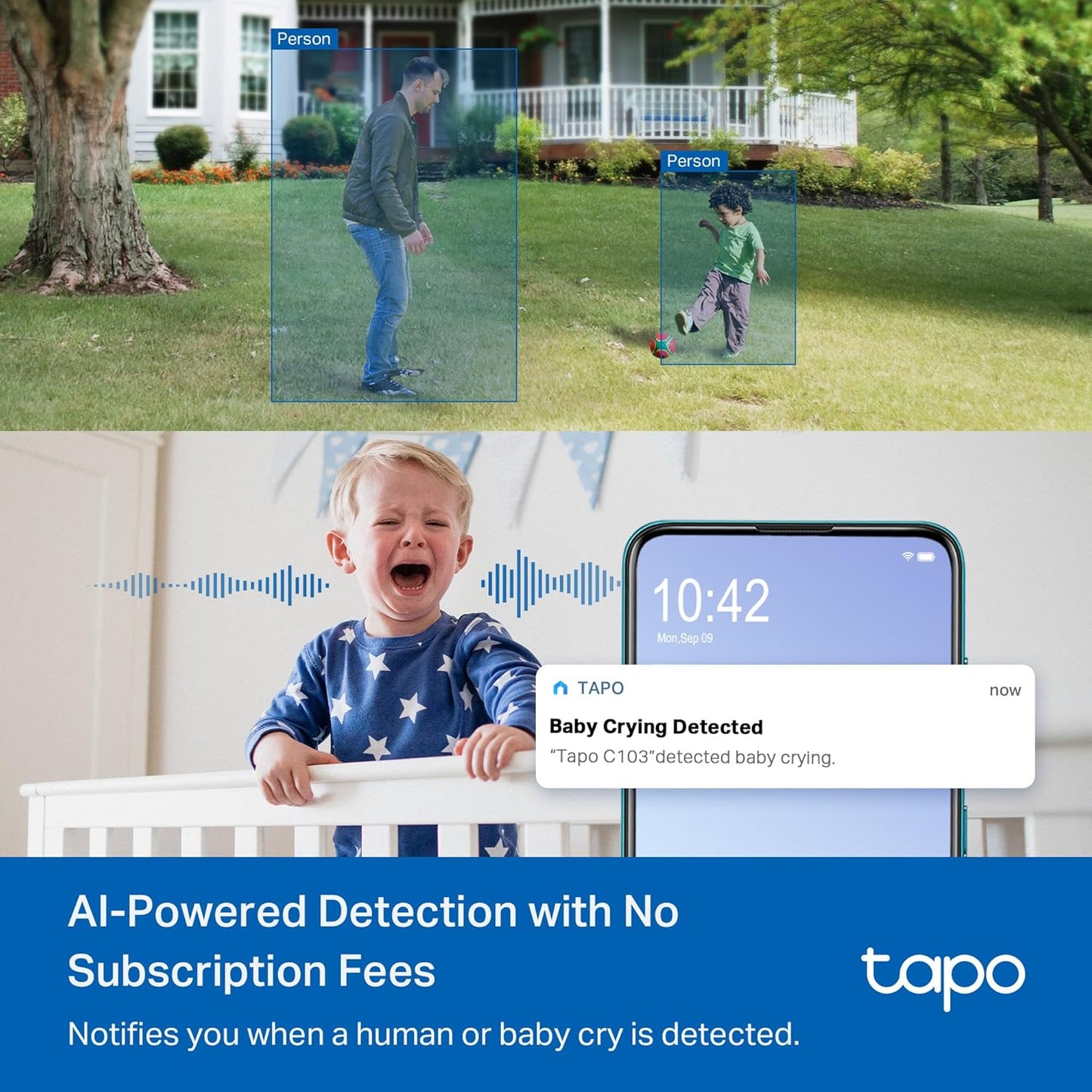 Tapo 2K 3MP Pan/Tilt Indoor/Outdoor Security Camera - Free Person/Baby Cry Detect & Motion Track, 360° Pan, Color Night Vision, SD/Cloud Storage, Works w/Alexa & Google Home HybridCam 360