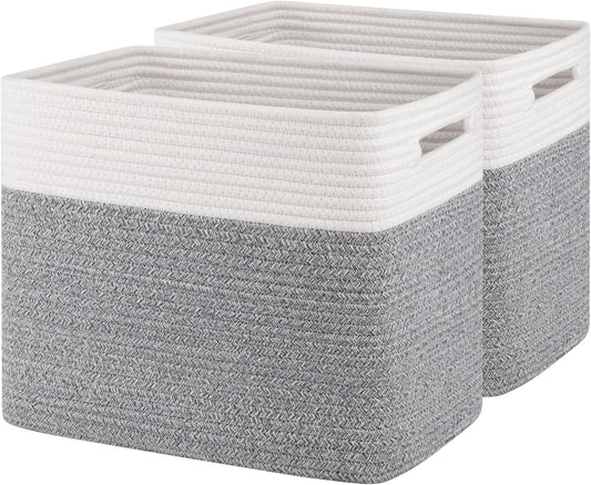 OIAHOMY Storage baskets for Shelf, Toy Storage Basket, Collapsible Storage Bins, Blanket Basket Living Room, Closet Storage for Bedroom, 15 x 9.8 x 11.8 Inches-Pack of 2-Grey, FSB-H-P-01