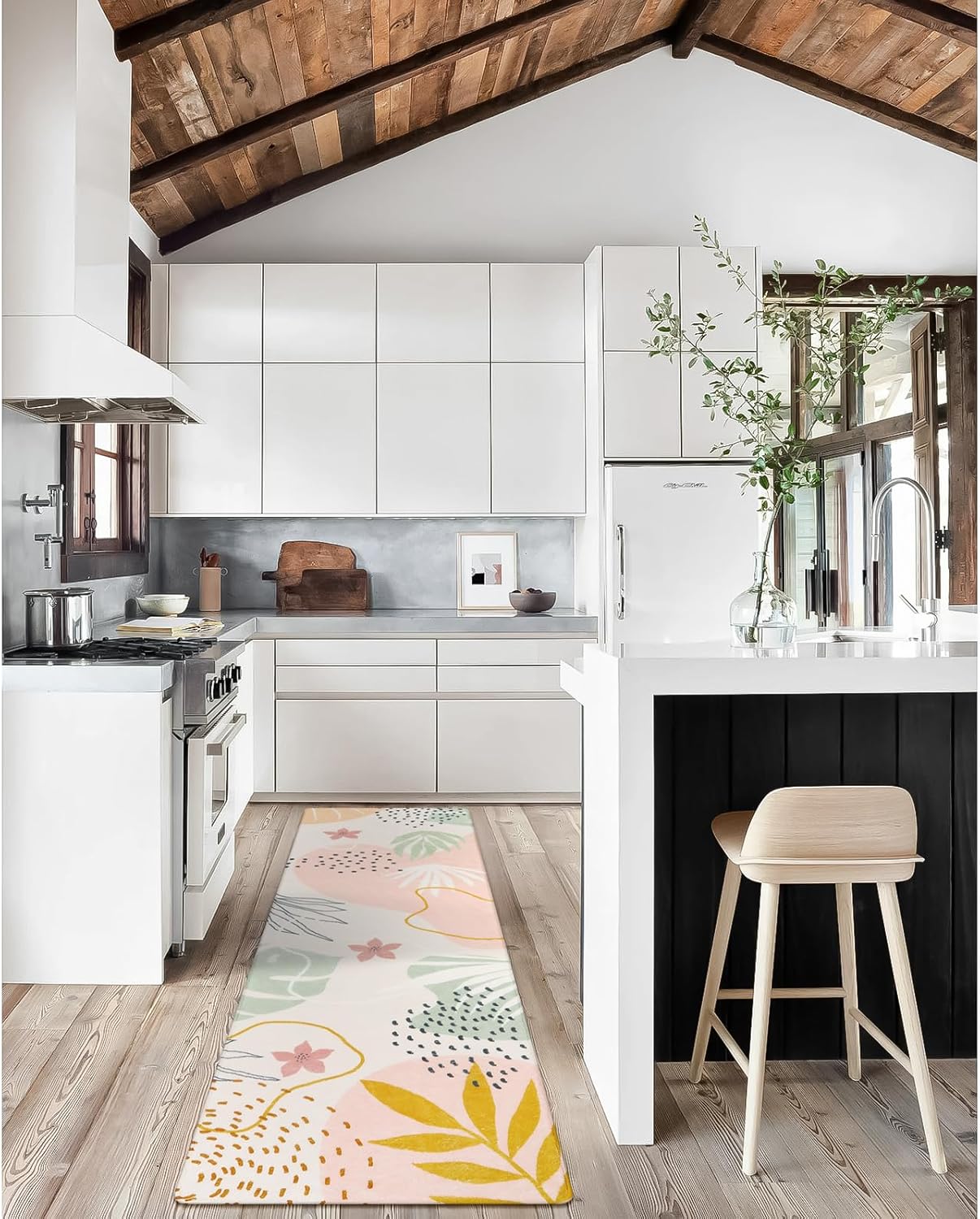 Lahome Washable Rug 2x8 - Hallway Kitchen Bathroom Carpet Runner, Lightweight Pink Botanical Print Laundry Non Slip Throw Rug, Bedroom Entryway 8ft