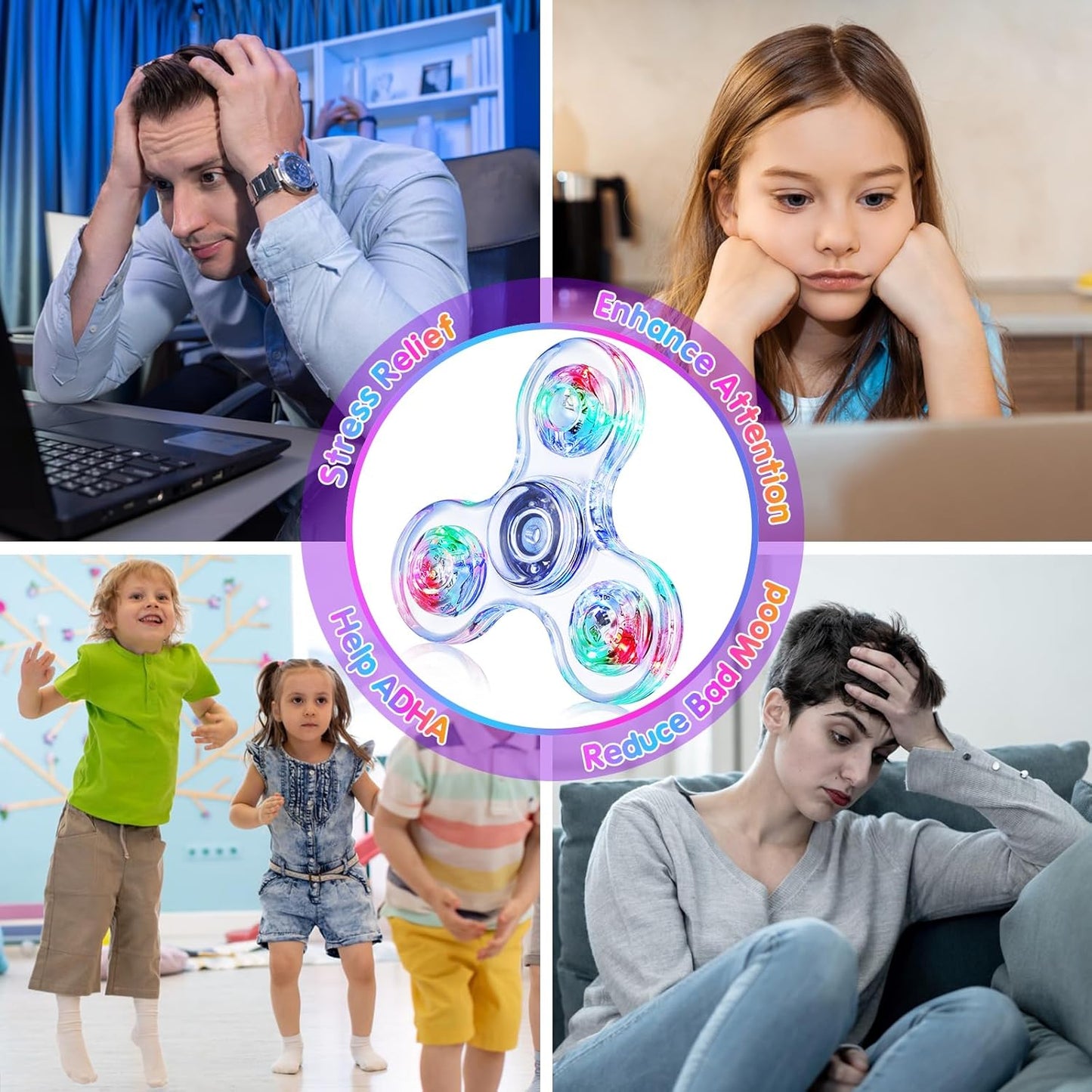 Gigilli Fidget Spinners, LED Light Up Sensory Fidget Toys for Kids, Glow in The Dark Party Favors for Kids 4-8-12, ADHD Anxiety Stress Relief Goodie Bag Stuffers Birthday Classroom Prizes Return Gifts